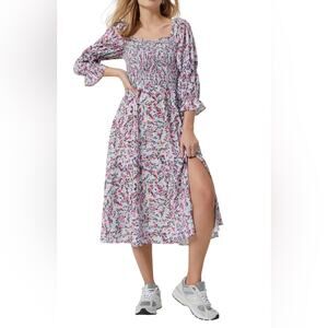 French Connection Floral Midi Dress - Pink and White